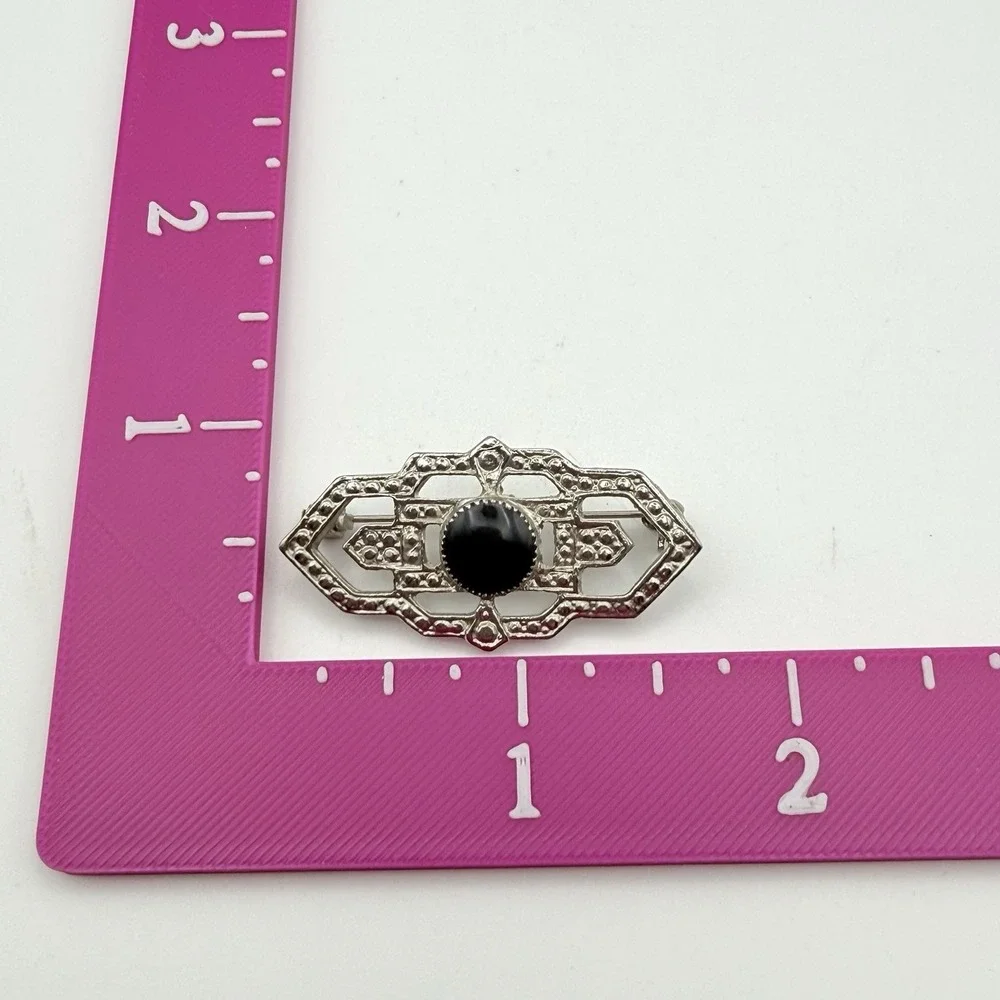 Vendome Black Cabochon Scatter Pin Silver Tone Art Deco Style Brooch